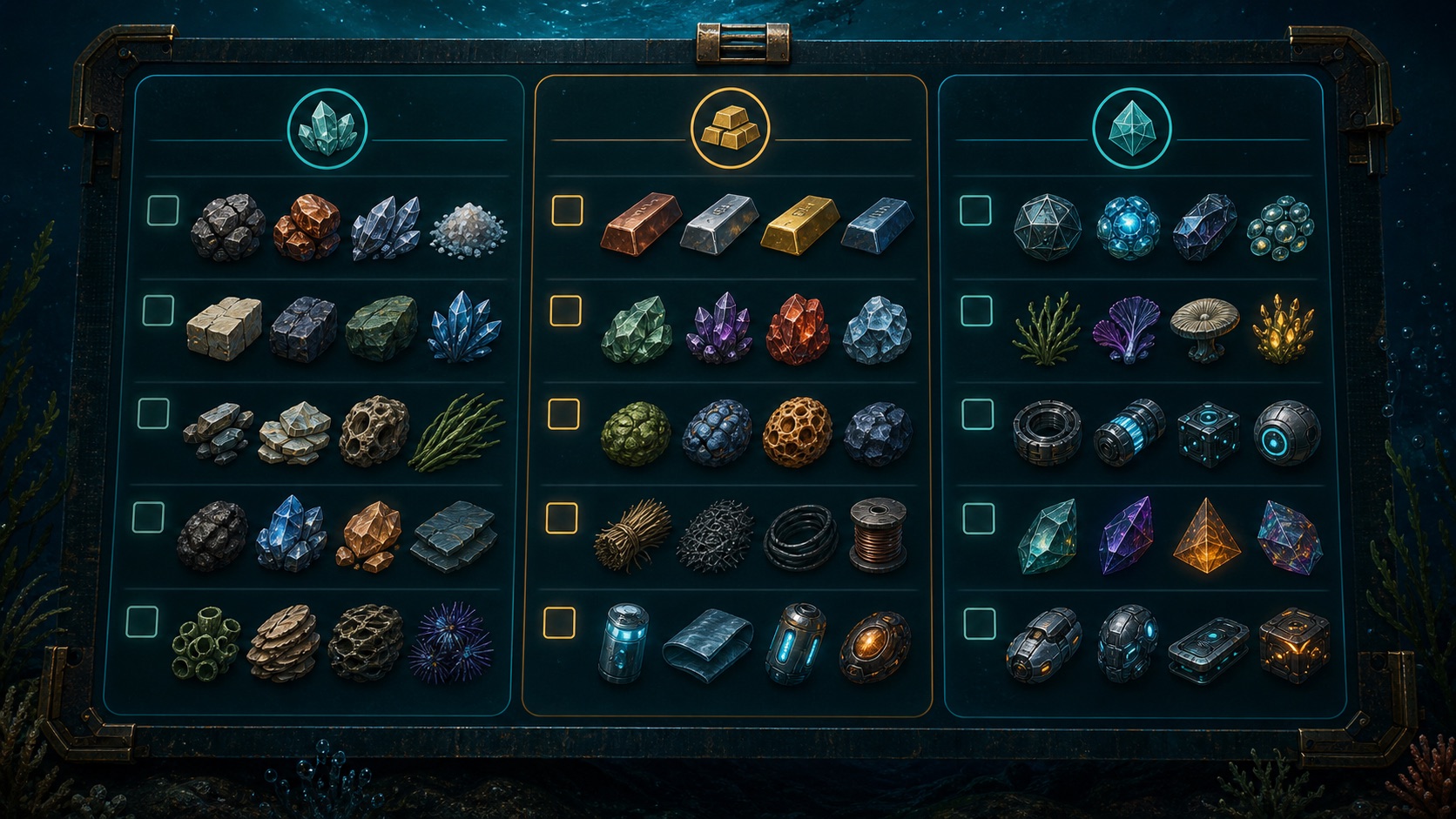 Original checklist illustration for Subnautica 2 item codes and command testing